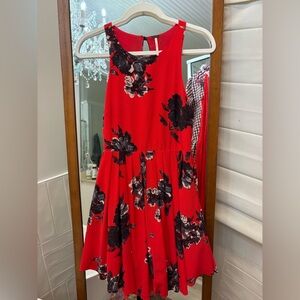 Free People Flutterby Floral Pleated Dress in red